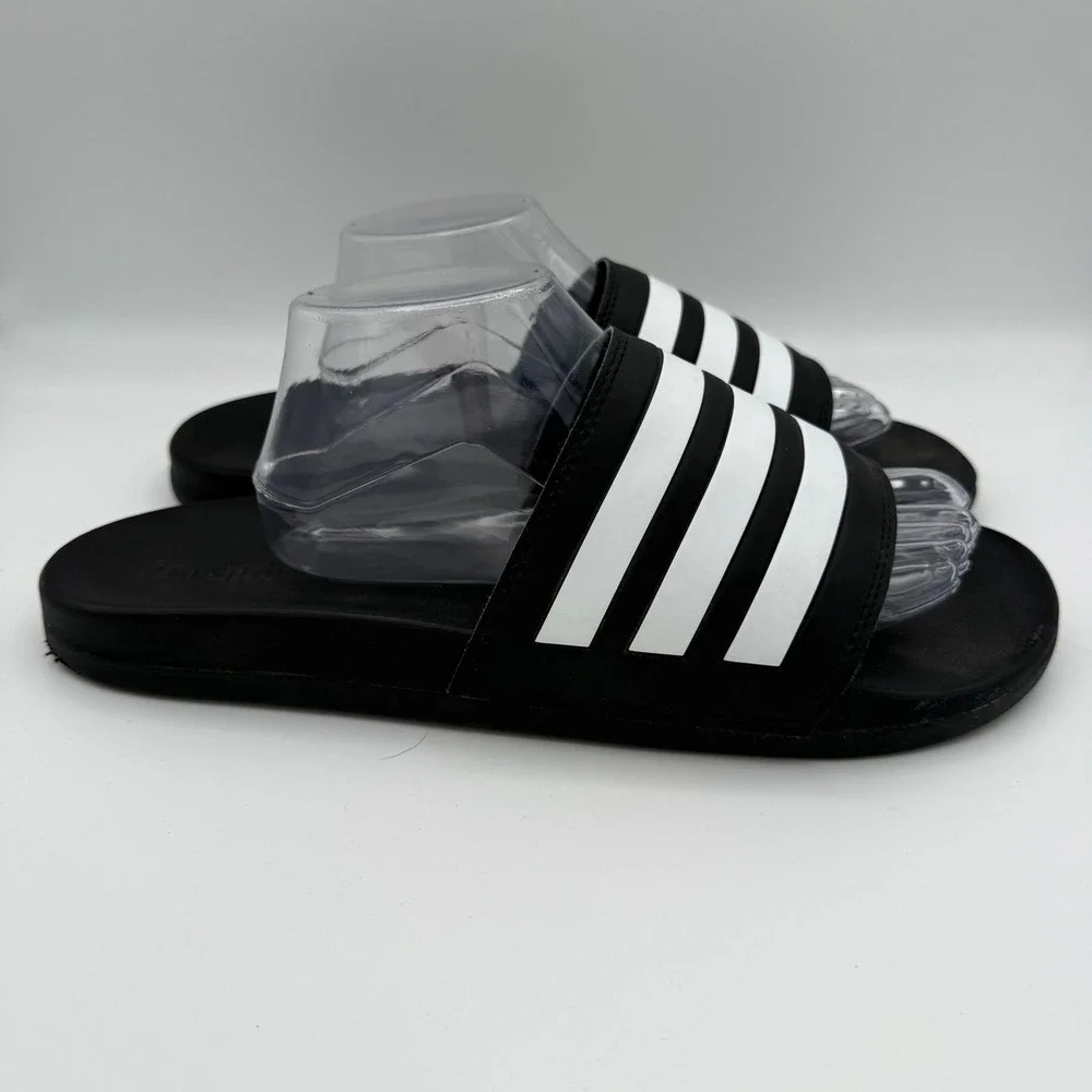Men's Adidas Adilette Comfort Black White Casual Athletic Slip-On Slides Size 12